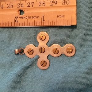 Authentic Vintage Taxco Siver Cross with Brass Nail heads